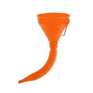 QM Taizhou Huangyan 14.5cm Orange extension flexible pipe thicken filter screen plastic funnel with handle