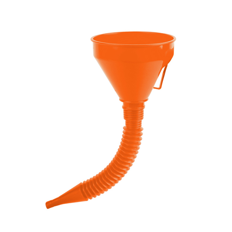 QM Taizhou Huangyan 14.5cm Orange extension flexible pipe thicken filter screen plastic funnel with handle